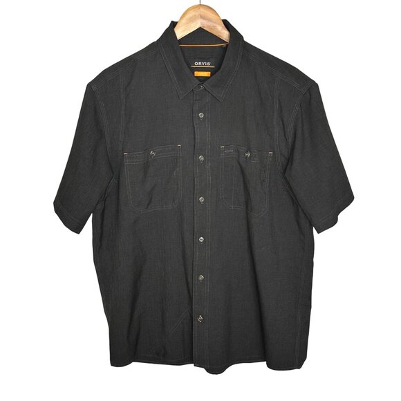 Orvis Active Fit Black Short Sleeve Performance Button Down Shirt Medium - Picture 1 of 8